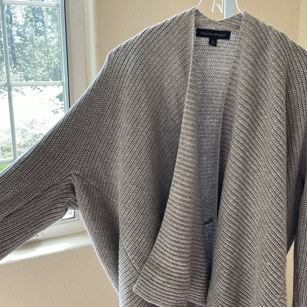 Banana Republic beautiful ribbed grey cotton blend cocoon wrap sweater
